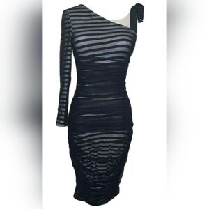 BCBGMaxAzria Black and Gray One Shoulder Dress